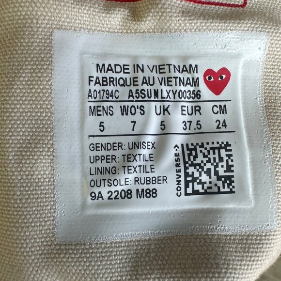 ❤️Converse Chuck Taylor All Star 70 Comme des Garcons PLAY 7 Women Shoes A01794C - Picture 9 of 14